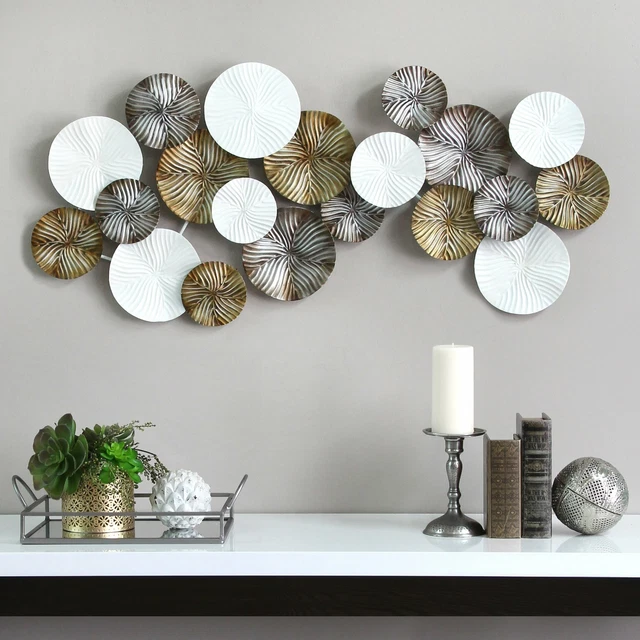 MODERN RUSTIC TEXTURED Metal Plates Circles Wall Art Abstract Sculpture