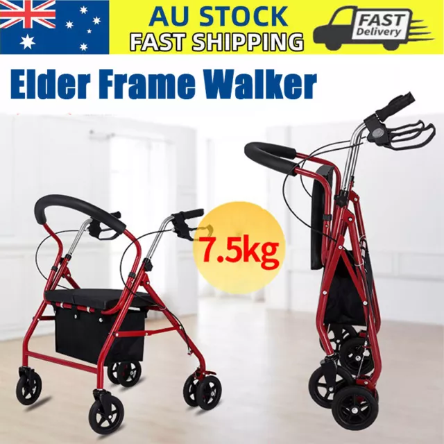 Elder Adult Lightweight Folding Mobility Walking Frame Rollator Seat Walker