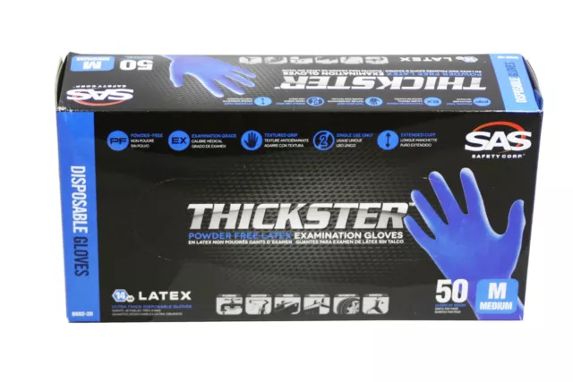 SAS Safety 6602-20 Thickster Powder-Free Exam Grade Gloves, Medium, 50-Pack