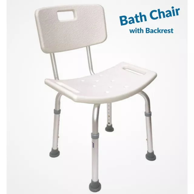 MOBB Bath Chair with Backrest, Aluminum, Adjustable, Mobility, 300 lbs, White