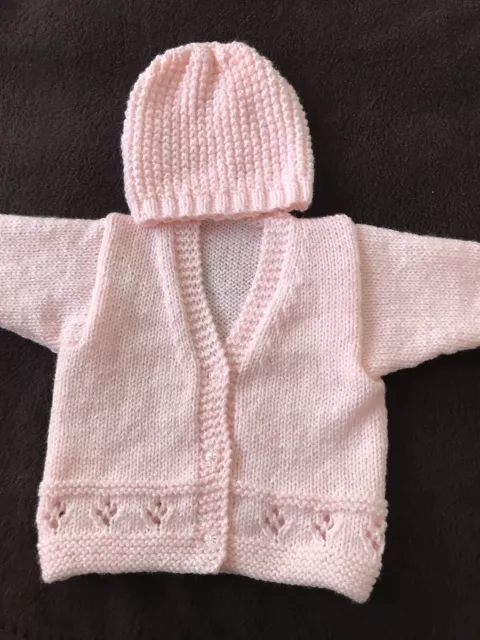 Hand Knitted Baby Cardigan And Beanie