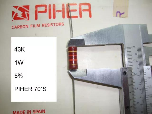 Vintage Piher Resistor. 1W 43K 5% *1 Pc* New Original 1970´S+