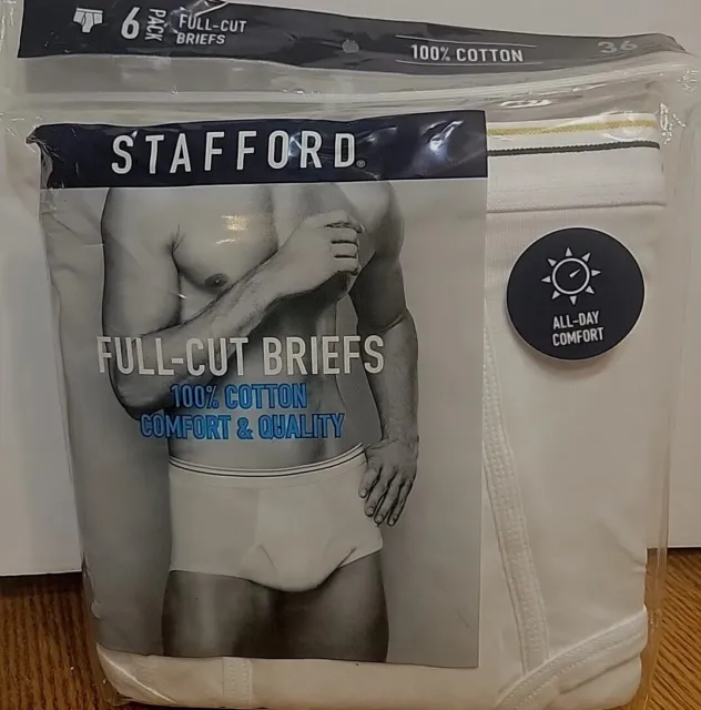 Stafford Comfort Collection Six (6) Pack Men's Full Cut Briefs - Size 36  Vintage
