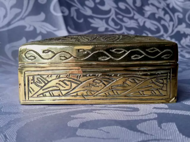 Vintage Brass Trinket Box with Wooden Linning Deep Cut Decorative Indian Design 3