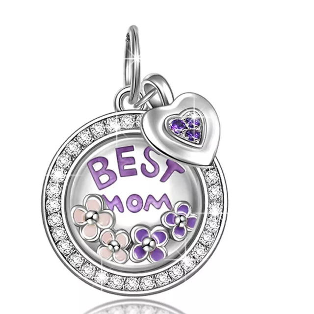 Best Mom" Locket Charms 925 Sterling Silver Dangle Charms Pendant for Necklace