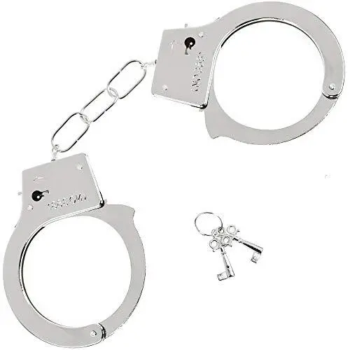 Metal Handcuffs with Keys - Toy Police Costume Prop Accessories Metal Chain