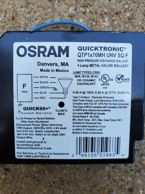 Osram Sylvania QTP1X70MH UNV SQ F QUICKTRONIC 70 WATT METAL HALIDE BALLAST
