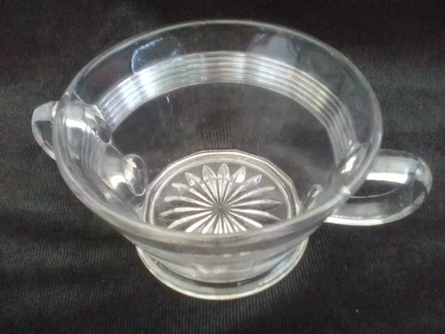 Sugar/marmalade bowl with handles, footed, clear pressed glass, 1940s vintage