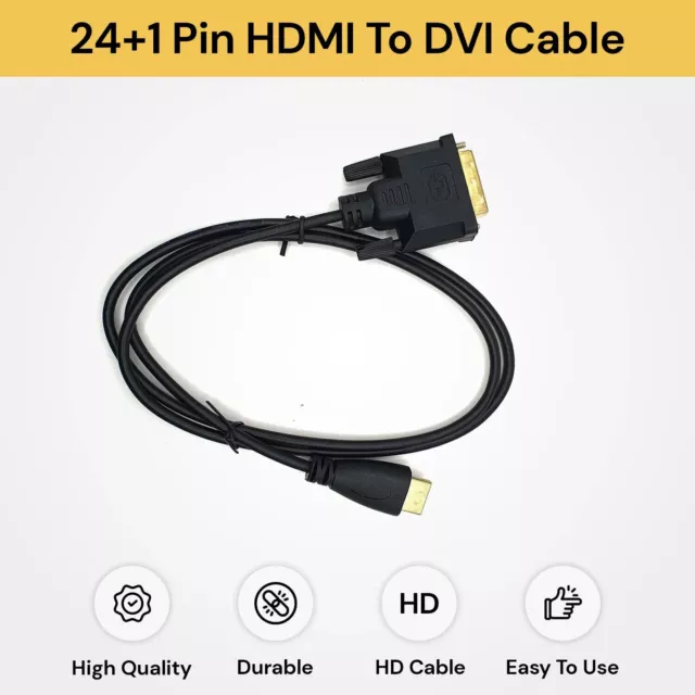 Gold HDMI to DVI-D 24+1 Pin Male Digital Cable Lead for HDTV PS3 Xbox 360 TV AUS