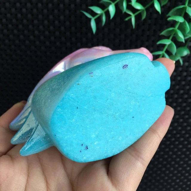 419g Titanium Pink Blue Aura White Jade Unicorn Carving Quartz Crystal Collect 5