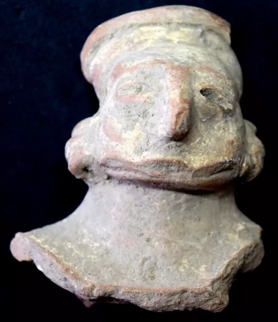 Ancient Pre-Columbian Carved Clay Head Face