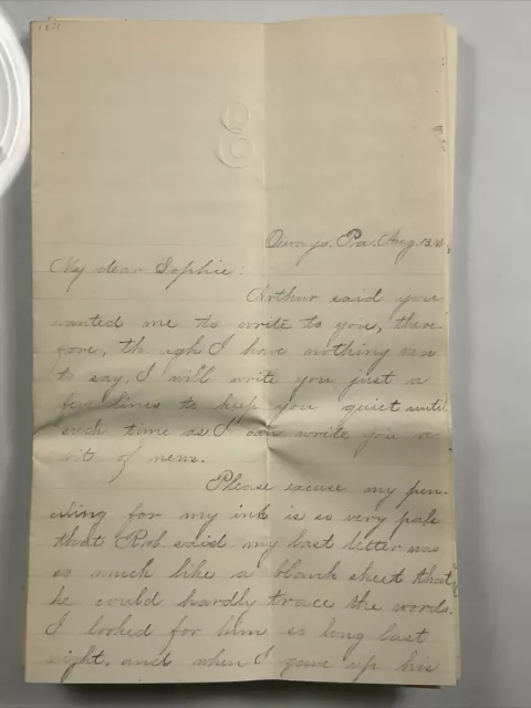 1881 Oswayo, Pennsylvania Handwritten Letter Between Friends - Beautiful Writing