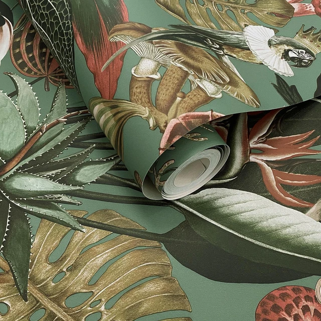 HOLDEN WONDERLAND TROPICAL Wallpaper Quirky Exotic Animals Sage Green