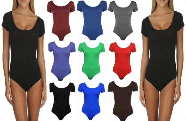 New Ladies Plain Cap Sleeves Bodysuit Womens Stretchy Leotard Bodysuit Top 8-14