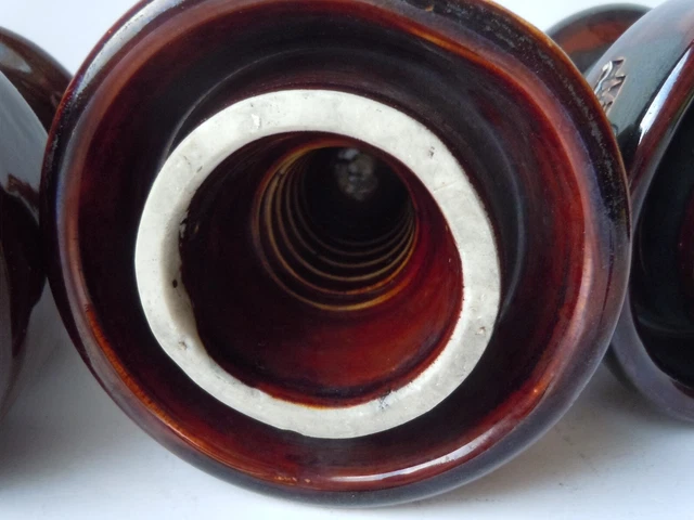 3 Vintage Brown Ceramic Porcelain Insulators - Victor, Locke & Pinco 7