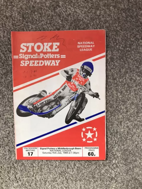 Stoke V Middlesbrough Speedway Programme 15/07/89