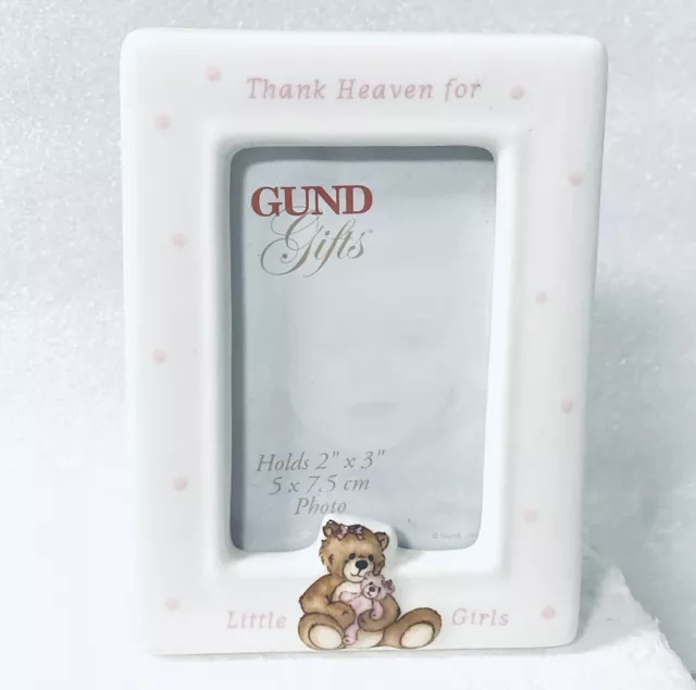 Gund Baby Girl Picture Frame Teddy Bear Ceramic 3x4 Real Glass  2x3 Opening