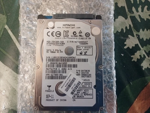 Disque Dur Interne Hitachi 2.5" 320 Go - Pour PC Portable - Occasion En état De Marche