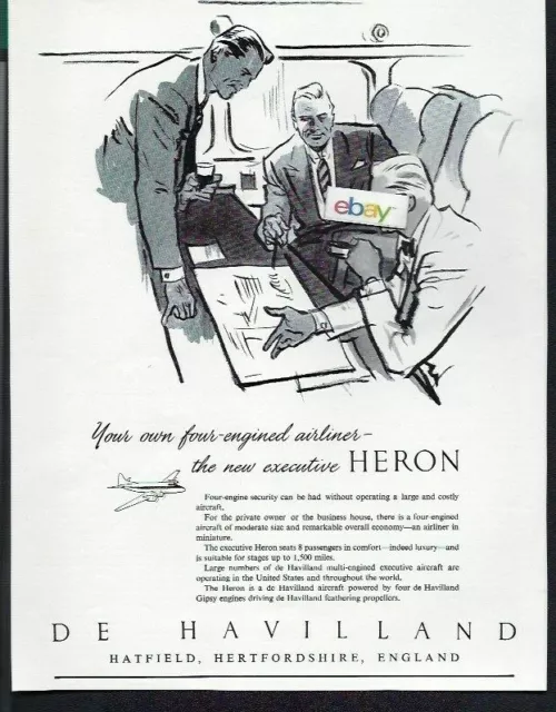 De Havilland Aircraft New 4 Engine Airliner & Executive Heron 1957 Ad