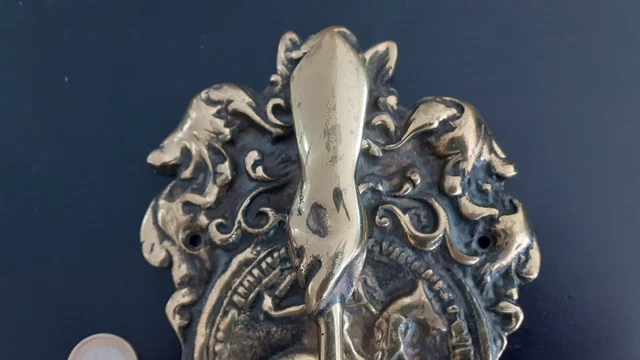 Ancien Heurtoir De Porte En Bronze / Maçonnique / Templier / Chevalier / Marteau 2