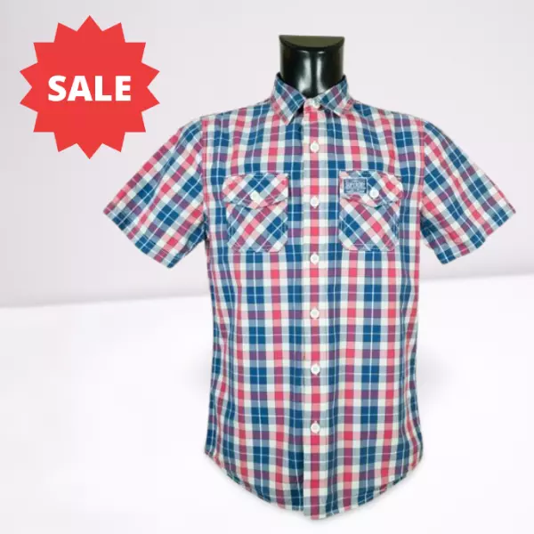 ^ Chemise Superdry Homme Manches Courtes Coton Taille L Vgc #../