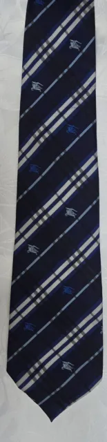 Authentic Burberry London Navy 100% Silk Plaid Neck Tie Skinny