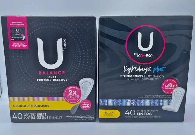 Revestimientos U By Kotex Light Days Plus, 40 unidades diseño COMFORTFLEX REGULAR Mujer