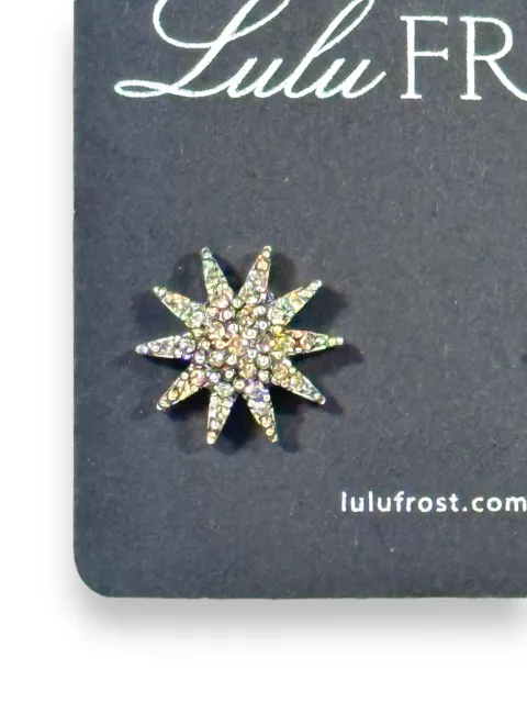 Snowflake Lulu Frost Signed Earrings Starburst Stud Rhinestone Sparkle NICE 2