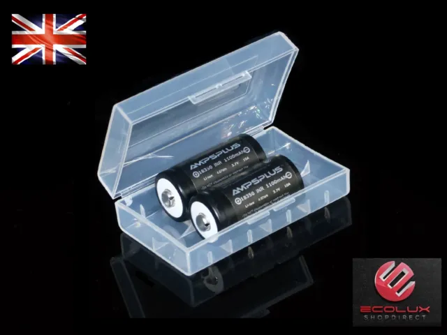 2x 18350 Battery 3.7V 1200mAh IMR 10A High Drain Button Top Ampsplus Batteries
