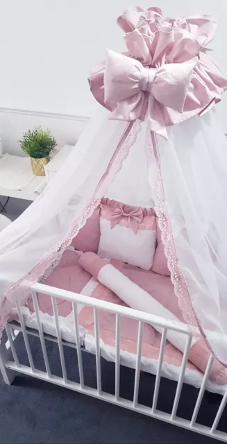 Crown Chiffon Canopy Fits Baby Cot Bed Drape Net with Decorative Lace Bow