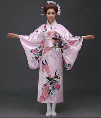 Japanese Women's Traditional Kimono Peacock Floral Dress Ball Gown Cosplay Suits