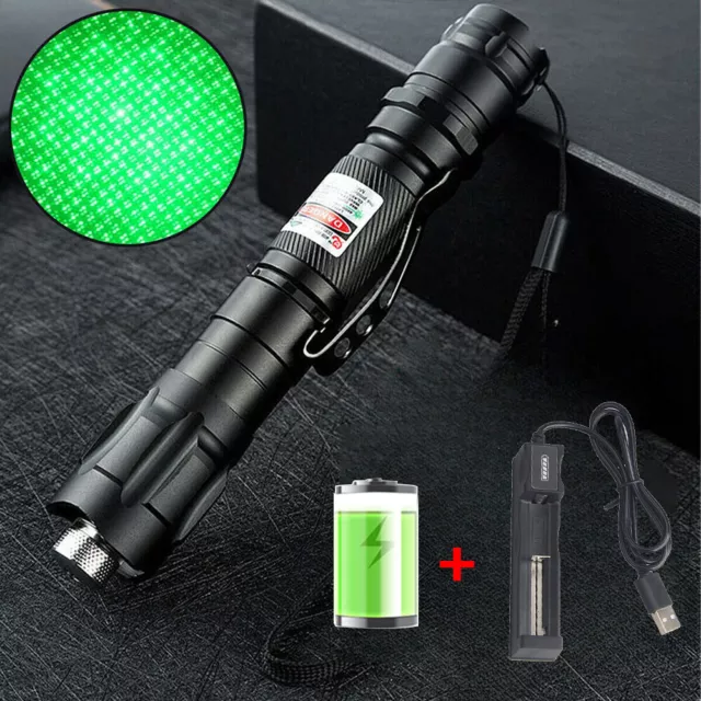 2000Miles Strong Beam Green Laser Pointer Pen 532nm Torch Rechargeable+Caps UK