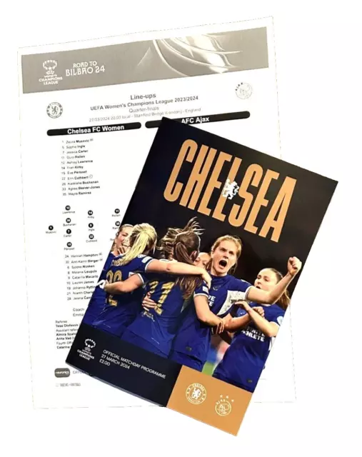 CHELSEA WOMEN v AJAX, STAMFORD BRIDGE 27.3.24, TEAMSHEET & PROGRAMME