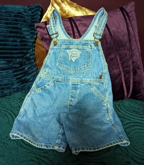 Youth Vintage Toddler GUESS Denim Bib Short Overalls Size 3T Unisex Cotton Jeans