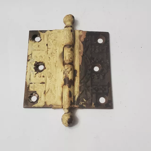 VINTAGE EASTLAKE VICTORIAN IRON DOOR HINGE HARDWARE DECORATIVE  3 1/2 x 3 1/2