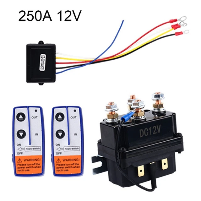 Interruttore Contattore relè, Durevole Impermeabile a Basso Consumo Energetico 12V 250A Kit relè Verricello Bobina in Ottone con 2 Controller per Dispositivi Industriali