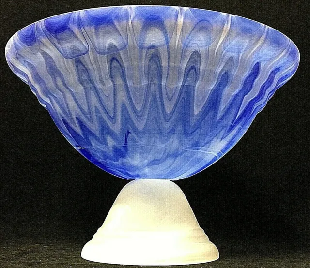 Large Vintage Frosted Blue Swirl Footed Centerpiece Bowl