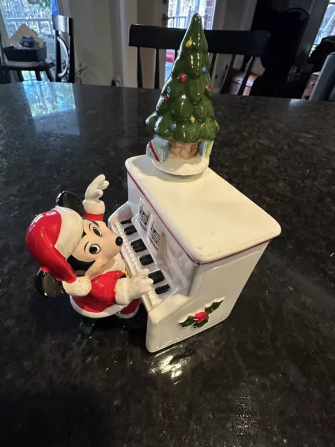 Vintage Mickey Mouse Christmas Music Box Plays “Here Comes Santa Claus” EUC