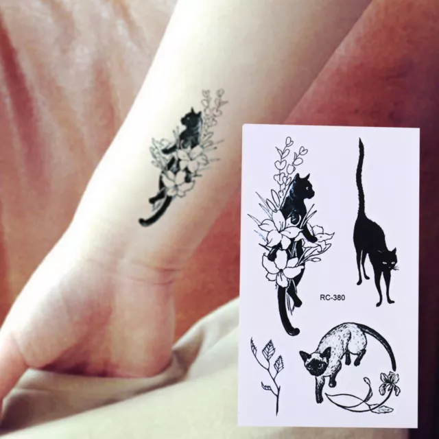 Pegatinas impermeables para tatuajes temporales gato negro transferencia de agua flash tatuaje hace ZR
