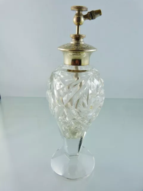 Engraved Sterling Spray Top Pinwheel Glass Perfume Bottle By Ellis Bros "Hes"