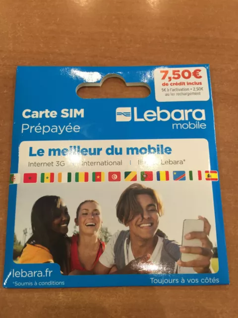 Carte sim prépayée lebara mobile 4G 7,5€ de credit inclus(reseau