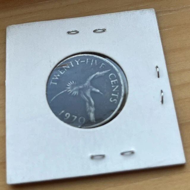 Bermuda Km18 1970  Uncirculated-Unc-Bu Mint  Old Vintage 25 Cent Bird Coin