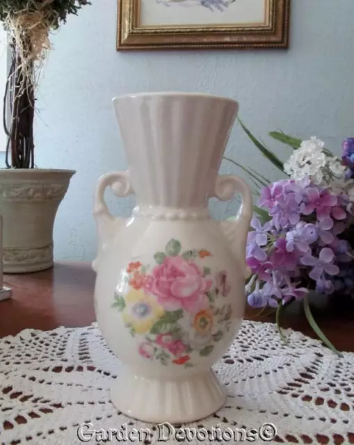 Vintage Floral Royal Copley Ceramic 6 inch Vase Fluted Urn Style