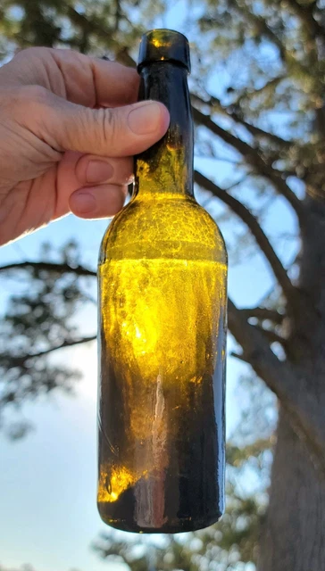 Late 1800's Olive green 3 piece cylinder  liquor bottle