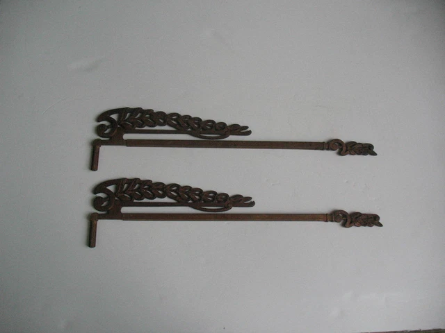 Antique Pair Of Cast Iron Brass Finish Adjustable Swing Arm Drapery Hanging Rods 2