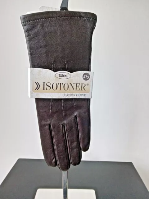 Womens Classic Chocolate Brown Leather Fleece Lined  Gloves By Totes Small