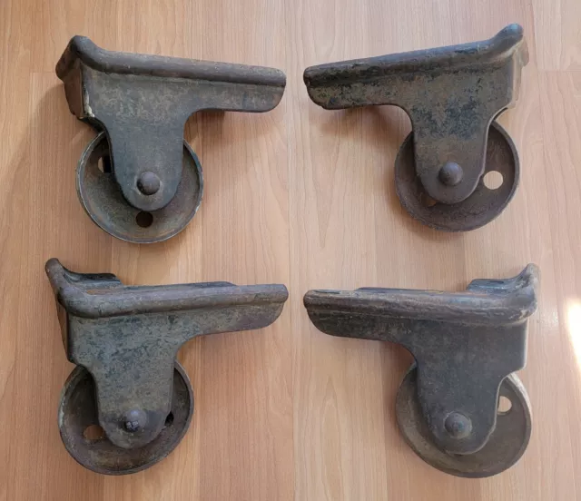 Vtg Antique Old Large Cast Iron Industrial Safe Caster Wheel Set Of 4 Heavy Duty