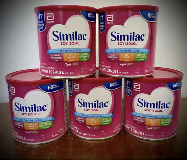 5 Cans Similac Soy Isomil Infant Formula w/Iron 12.4 oz Each EXP: 08/2024+