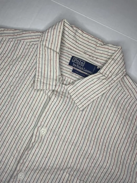 Polo Ralph Lauren Mens Seersucker Shirt Sz Large Multi Striped Short Sleeve