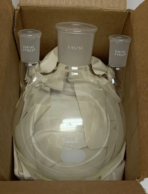 Pyrex Three Neck 500ML Round Bottom Distilling Flask